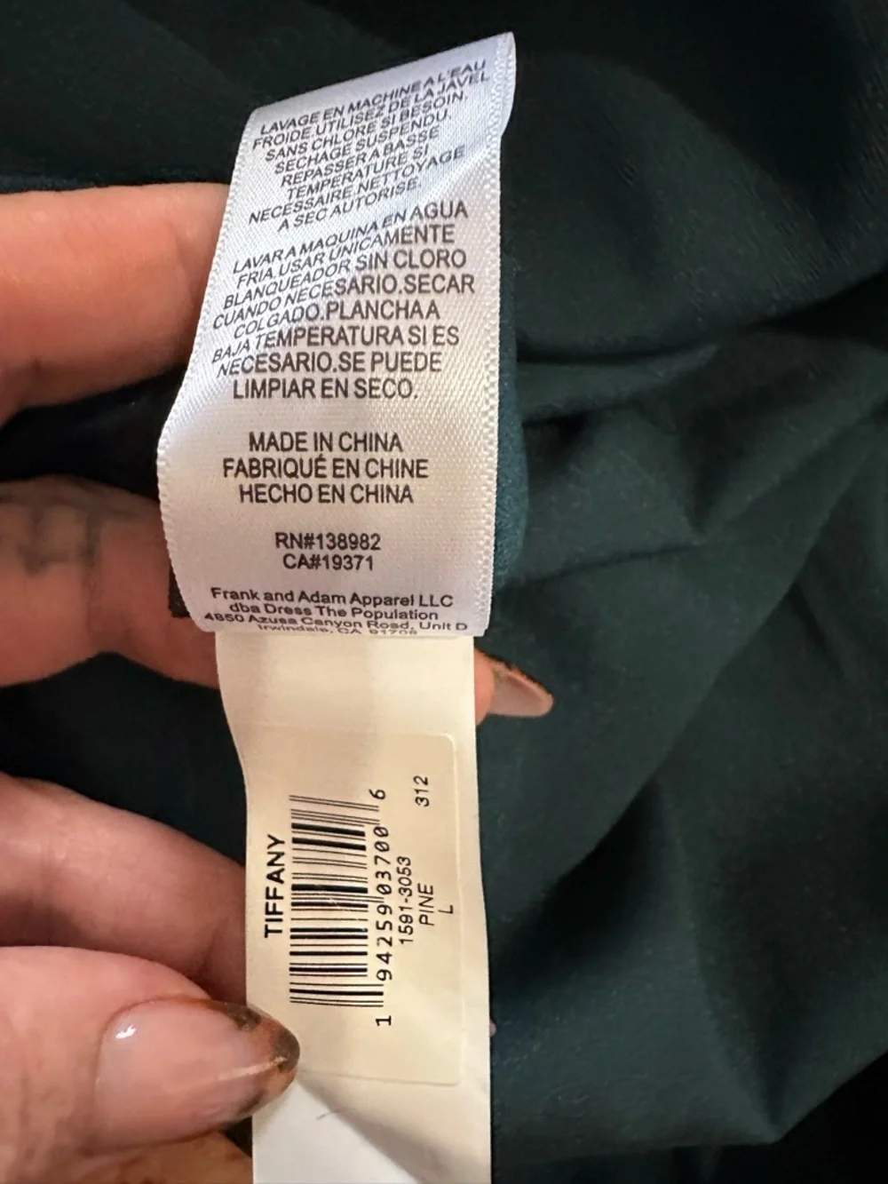 Dress the Population Tiffany One-Shoulder Pine Green Midi Dress - Size L NWT